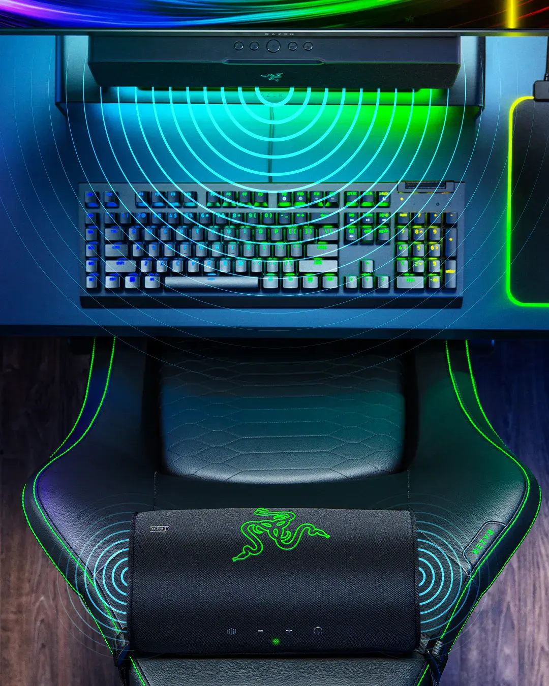 Razer Clio X 搭配桌面音響的配置示意