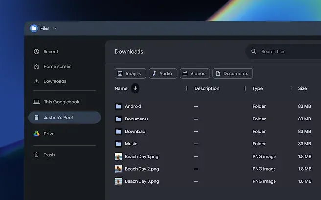 Googlebook 直接取用手機檔案的操作介面