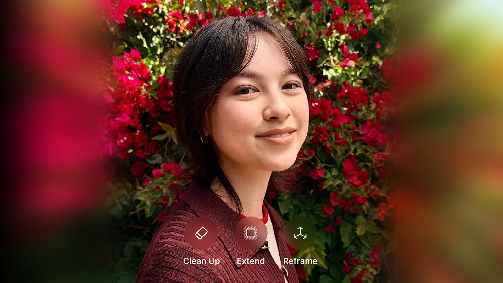 Apple 照片 App 顯示清除、延伸與重構工具