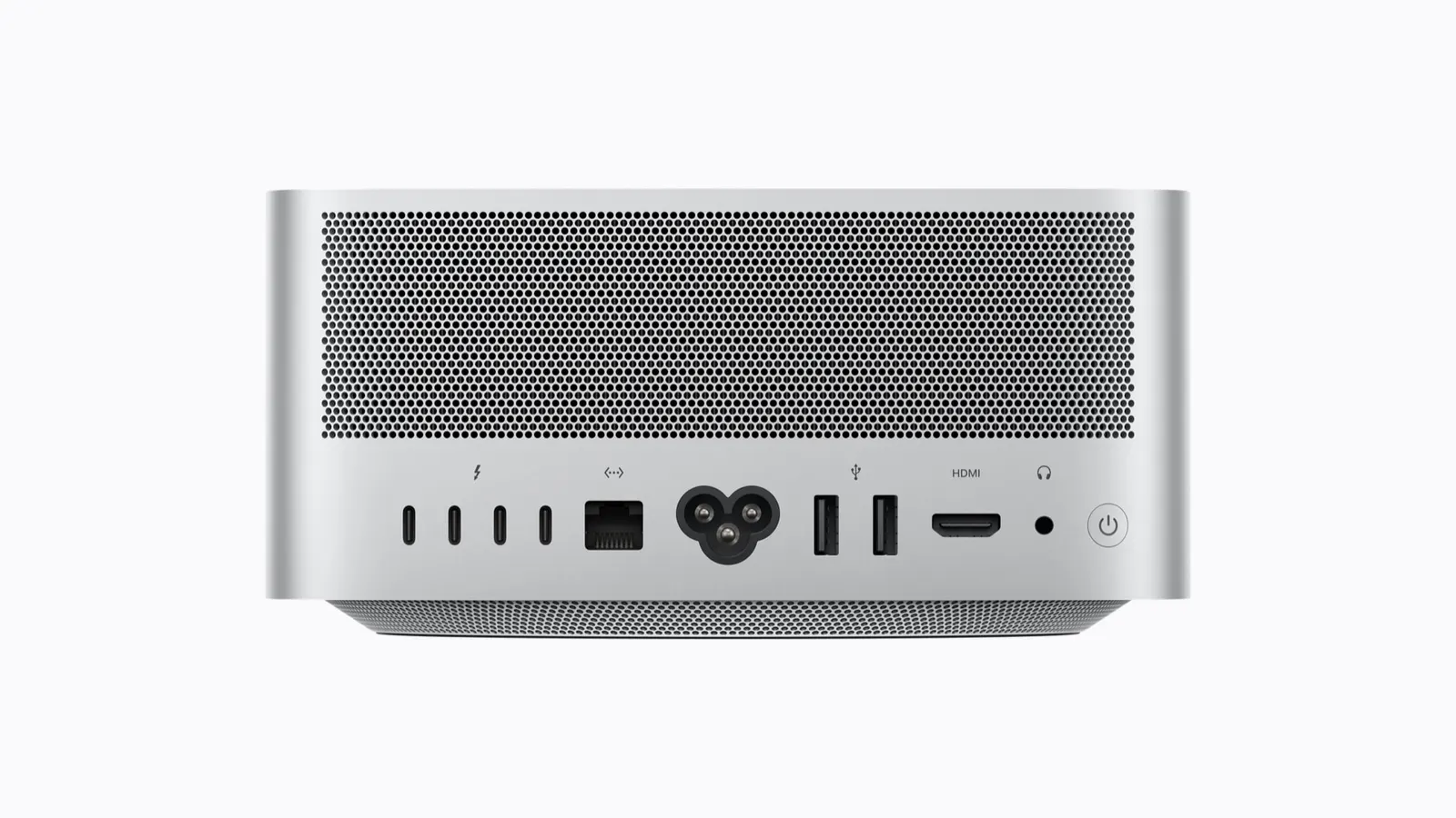 Mac Studio 背面提供 Thunderbolt 5、USB-A、HDMI 與 10Gb 乙太網路