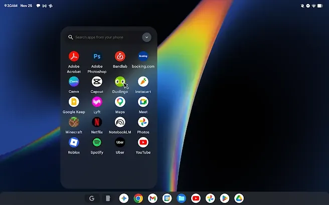 Googlebook 桌面顯示手機 App 投放清單