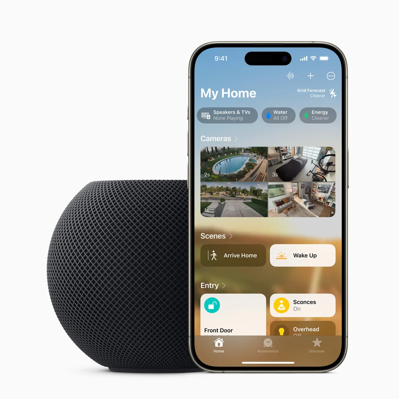 現行 HomePod mini 與 iPhone 家庭 App 官方資料照