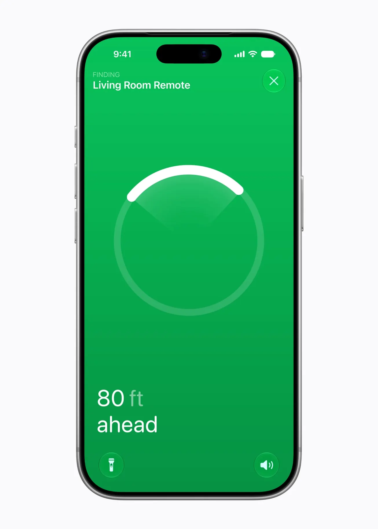 iPhone 顯示第四代 Siri Remote 的精確尋找方向與距離