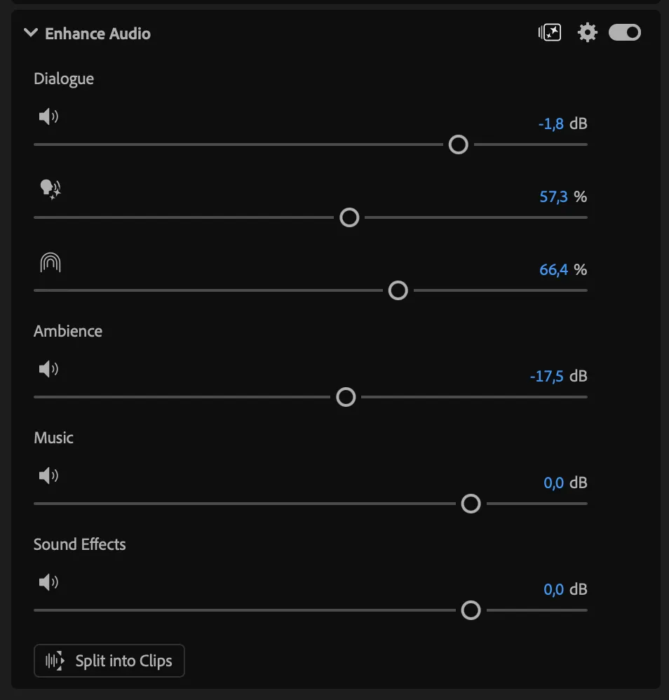 Adobe Premiere 音訊增強的分層控制